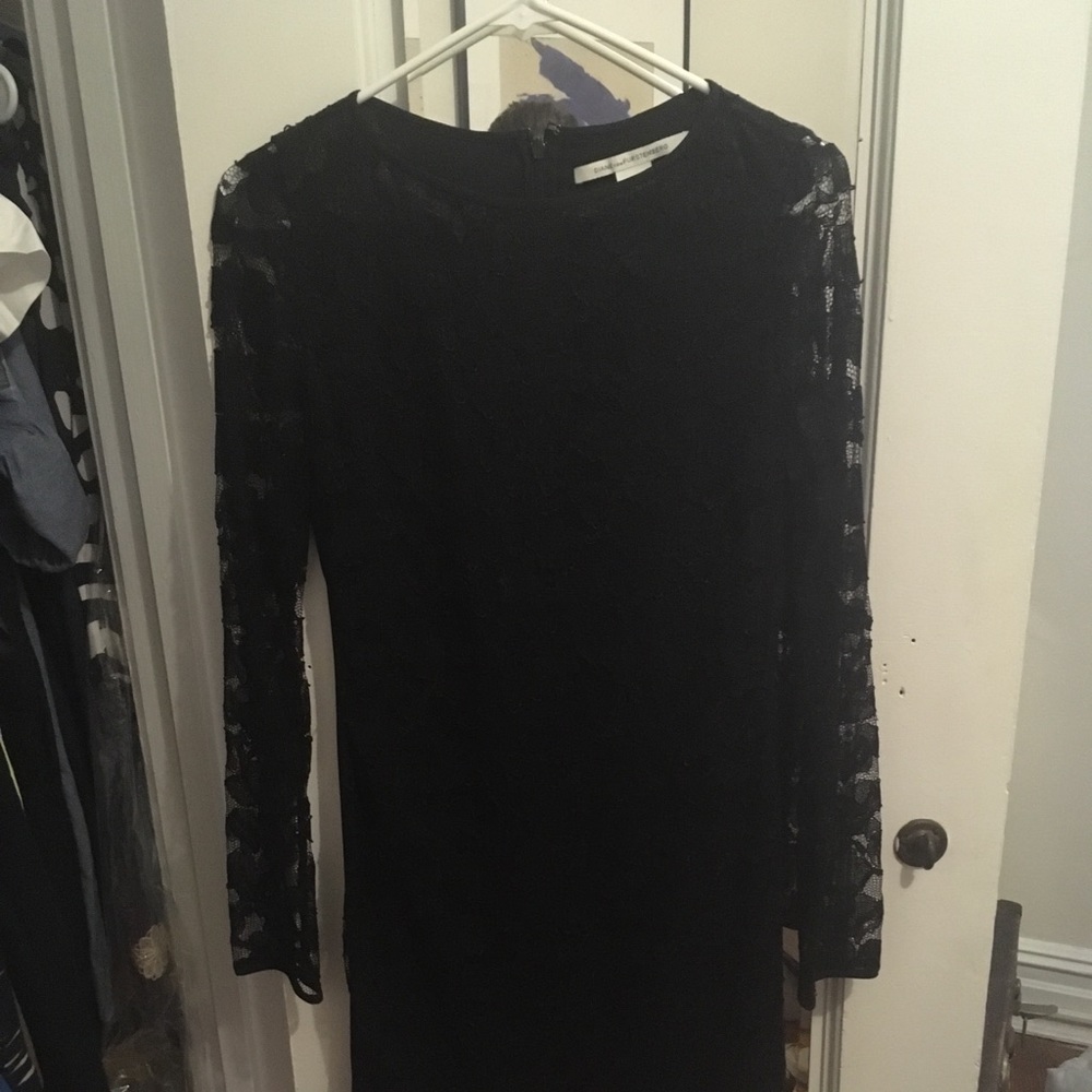 DVF black lace long sleeve dress - Picture 4 of 8